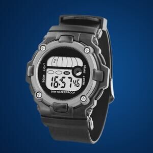 30M Water Resistant Sports Watch Time Date Week 24hr Format Black/Grey